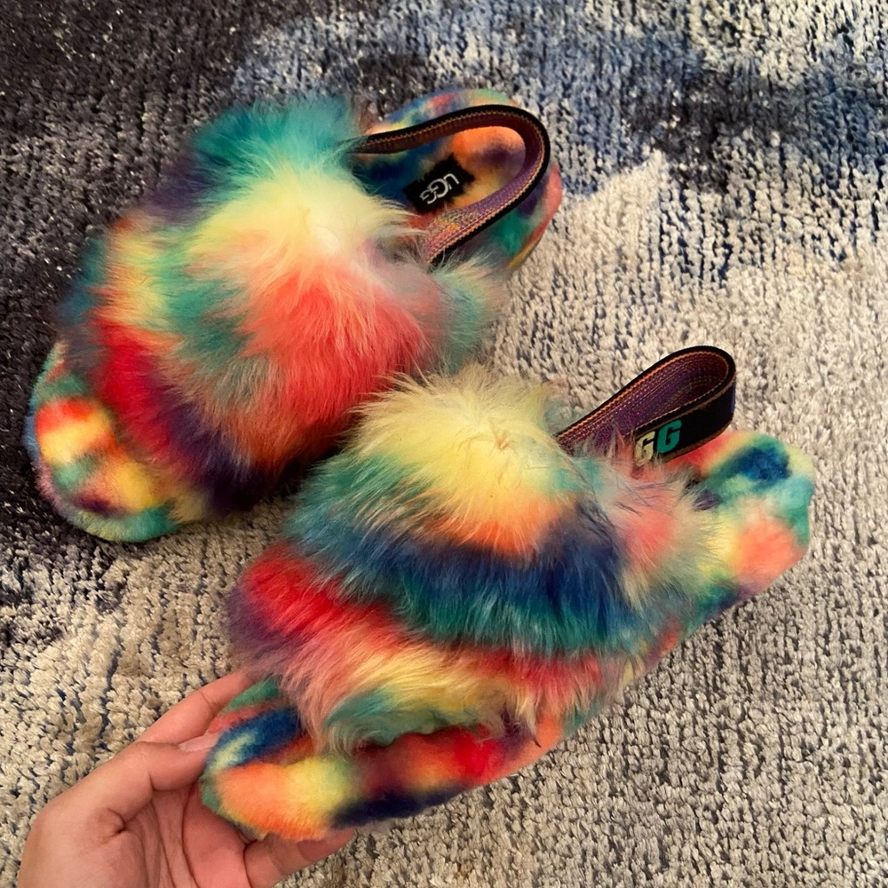 UGG Fluff Yeah Pride Genuine Shearling Sandal